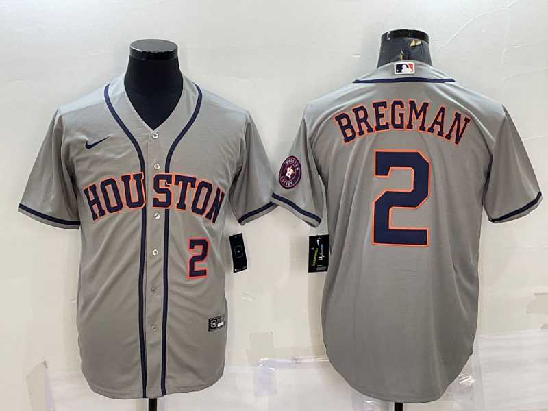 Men%27s Houston Astros #2 Alex Bregman Number Grey With Patch Stitched MLB Cool Base Nike Jersey